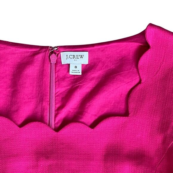 J. Crew Women’s Sz 8 Pink Scalloped Square Neck Dress Basketweave Sleeveless - Picture 5 of 16